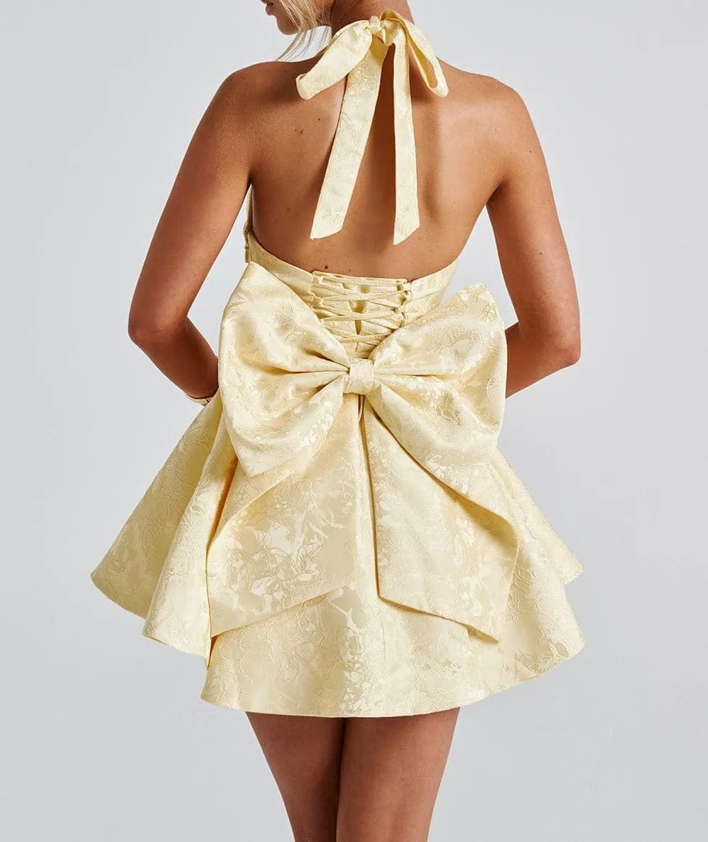 Womens Sexy Halter Corset Mini Dress Bow Backless A Line Party Dress Bodycon Drop Waist Flowy Club Short Dresses