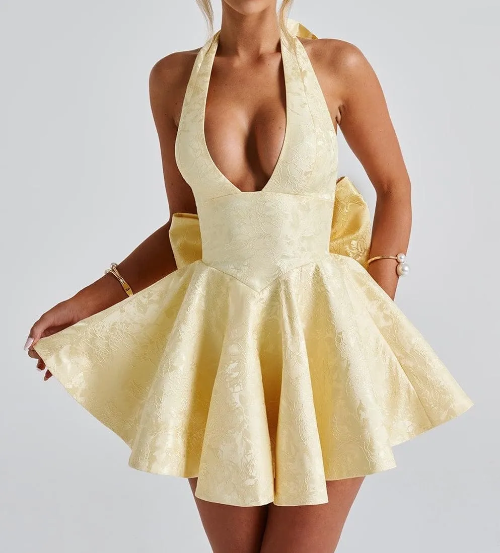 Womens Sexy Halter Corset Mini Dress Bow Backless A Line Party Dress Bodycon Drop Waist Flowy Club Short Dresses
