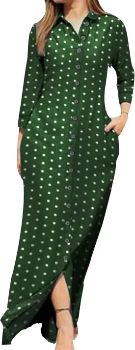 YMING Womens Floral Printed Dresses Long Sleeve Button Down Shirt Dress Lapel Loose Blouse Dress with Pockets
